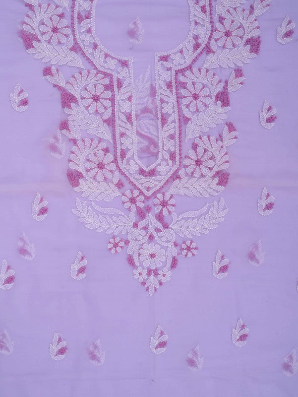 Ada Hand Embroidered Lavender Georgette Lucknowi Chikan Unstitched Kurta Piece A599347
