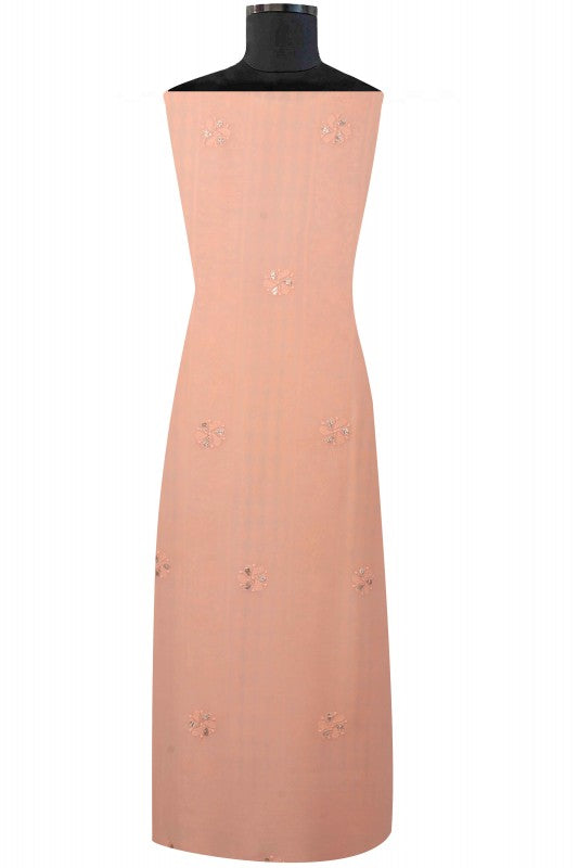 Ada Hand Embroidered Peach Georgette Lucknowi Chikan Unstitched Kurta Piece With Gota Patti Work A541972