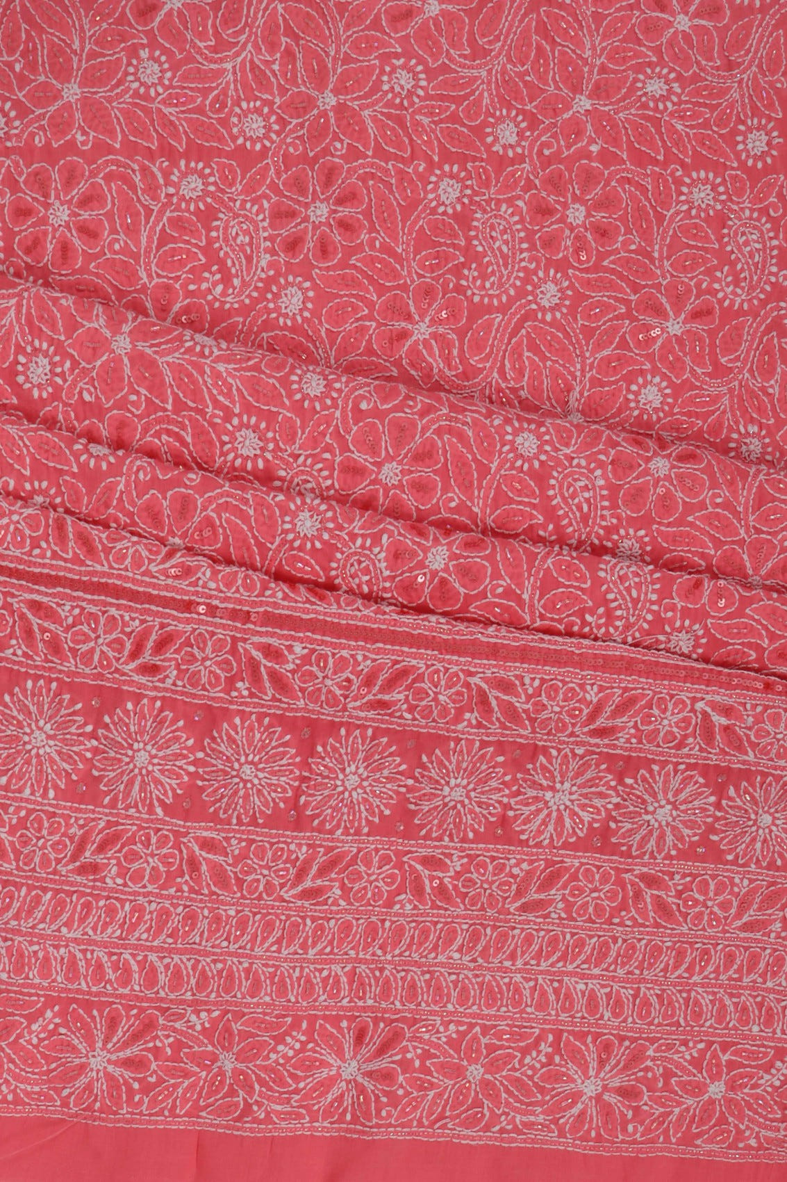 Ada Hand Embroidered Pink Cotton Lucknowi Chikankari Unstitched Suit Piece With Cutdana Work 01A213973
