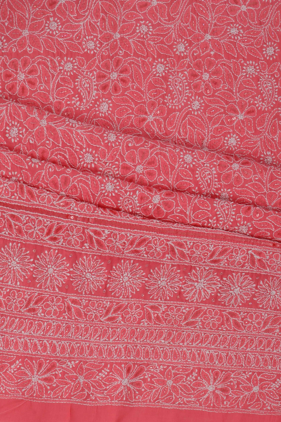 Ada Hand Embroidered Pink Cotton Lucknowi Chikankari Unstitched Suit Piece With Cutdana Work 01A213973
