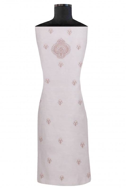 Ada Hand Embroidered Cream Chanderi Lucknowi Chikan Unstitched Kurta Dupatta Set  A586571