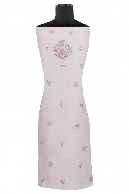 Ada Hand Embroidered Cream Chanderi Lucknowi Chikan Unstitched Kurta Dupatta Set  A586571