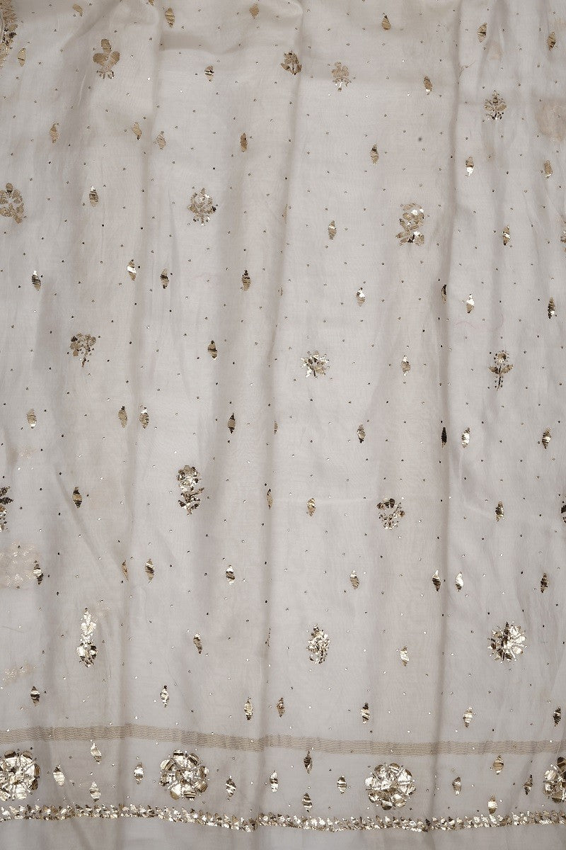 Ada Hand Embroidered Cream Lucknowi Chikankari Saree/Blouse With Muqaish Work A576621
