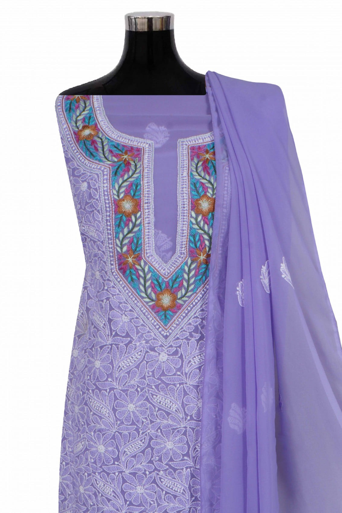 Ada Hand Embroidered Mauve Georgette Lucknowi Chikankari Unstitched Suit Piece With Parsi Work 01A250597