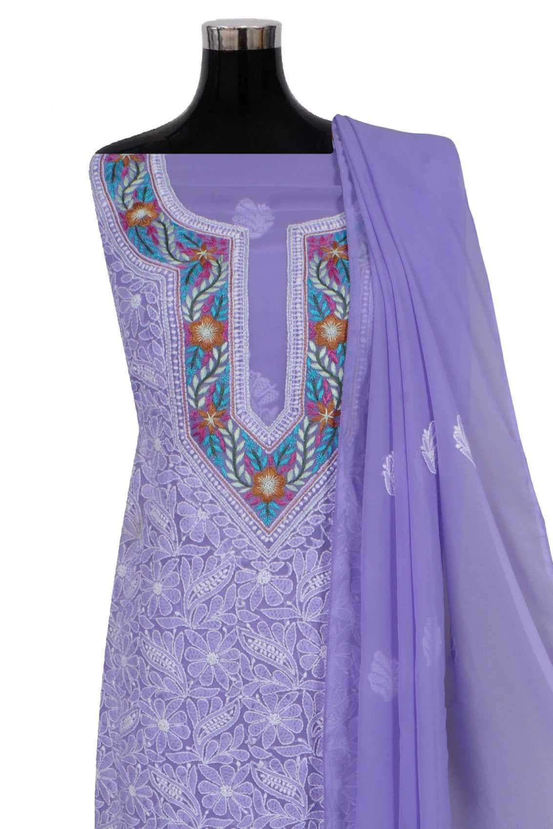 Ada Hand Embroidered Mauve Georgette Lucknowi Chikankari Unstitched Suit Piece With Parsi Work 01A250597