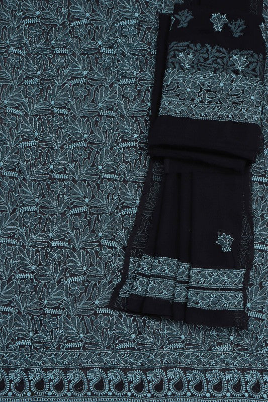 Ada Hand Embroidered Black Georgette Lucknowi Chikankari Unstitched Suit Piece 01A120728