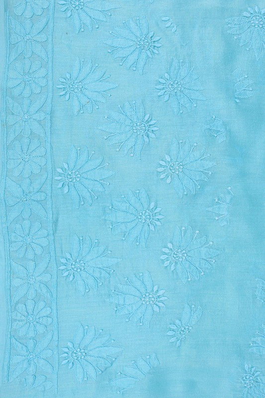 Ada Hand Embroidered Ombre Blue Chanderi Lucknowi Chikankari Lehenga Set 01A127217
