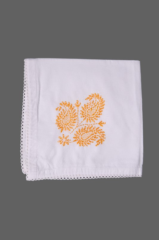 Ada Hand Embroidered White Cotton Lucknowi Chikankari Napkin Set 01A289712
