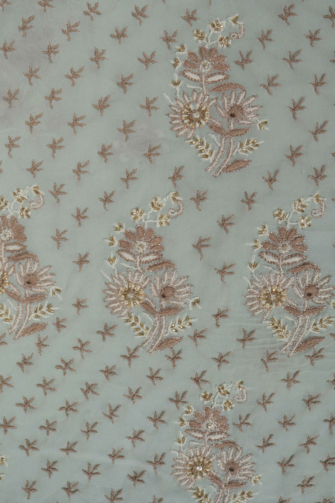 Ada Hand Embroidered Pastel Grey Pure Georgette Lucknowi Chikankari Unstitched Suit Piece With Cutdana Work A178232
