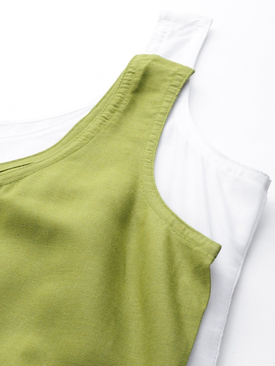 Ada White And Mehendi Green Cotton Long Slips Combo of 2  A111137.