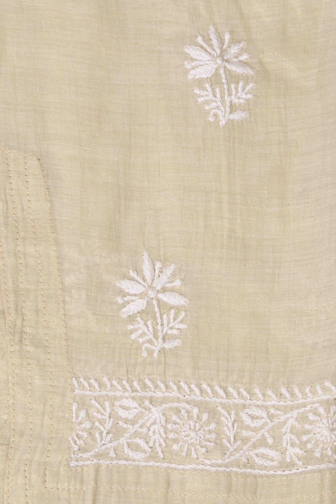 Ada Hand Embroidered Natural Fawn Tissue Lucknowi Chikankari Semi-stitched Kurta Dupatta Set A615495