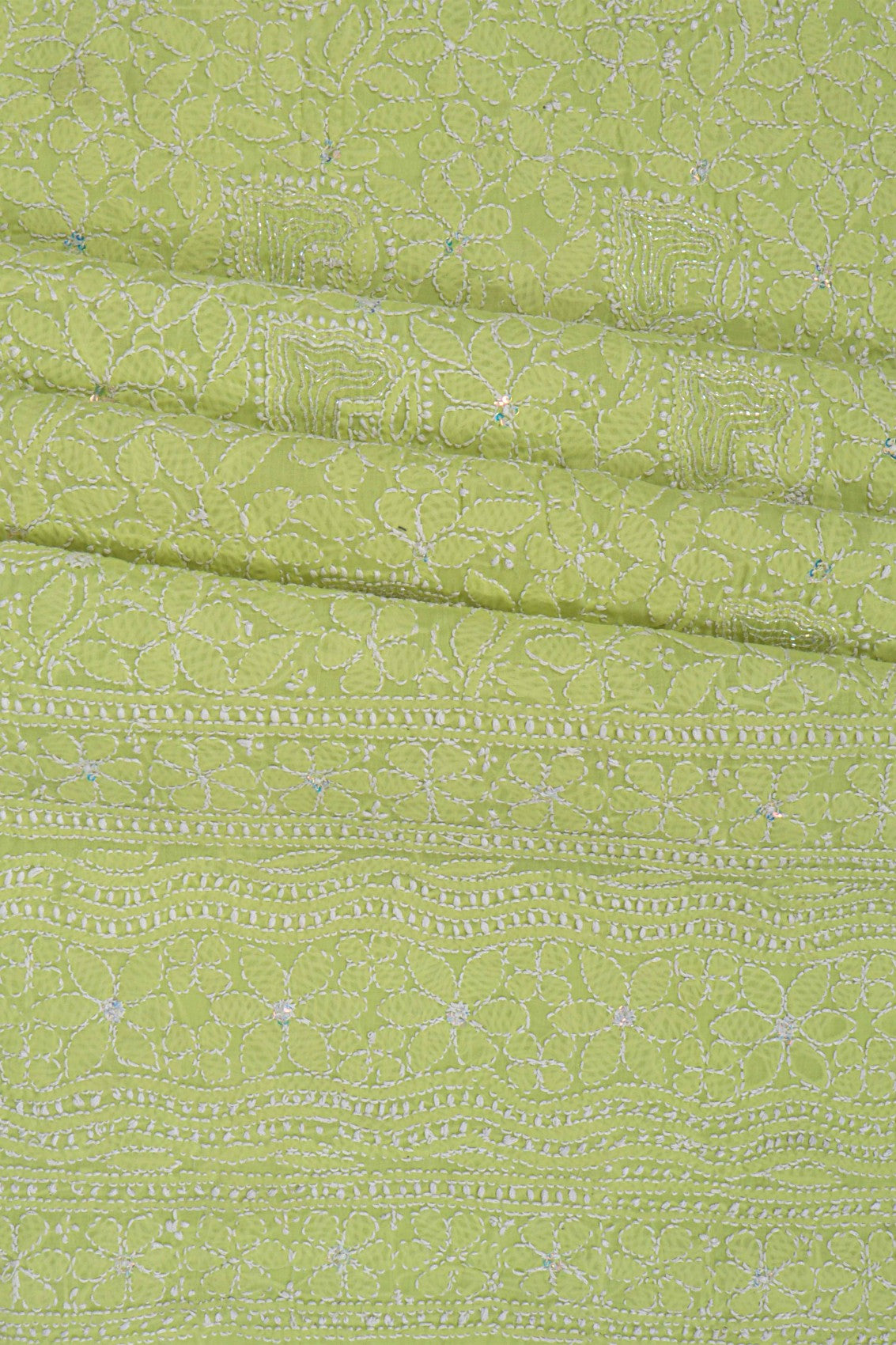 Ada Hand Embroidered Sheen Green Cotton Lucknowi Chikankari Unstitched Suit Piece With Cutdana 01A231891
