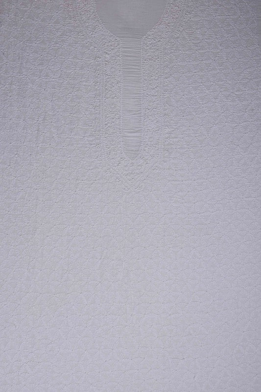Ada Hand Embroidered White Cotton Lucknowi Chikankari Unstitched Men's Kurta Piece A607428