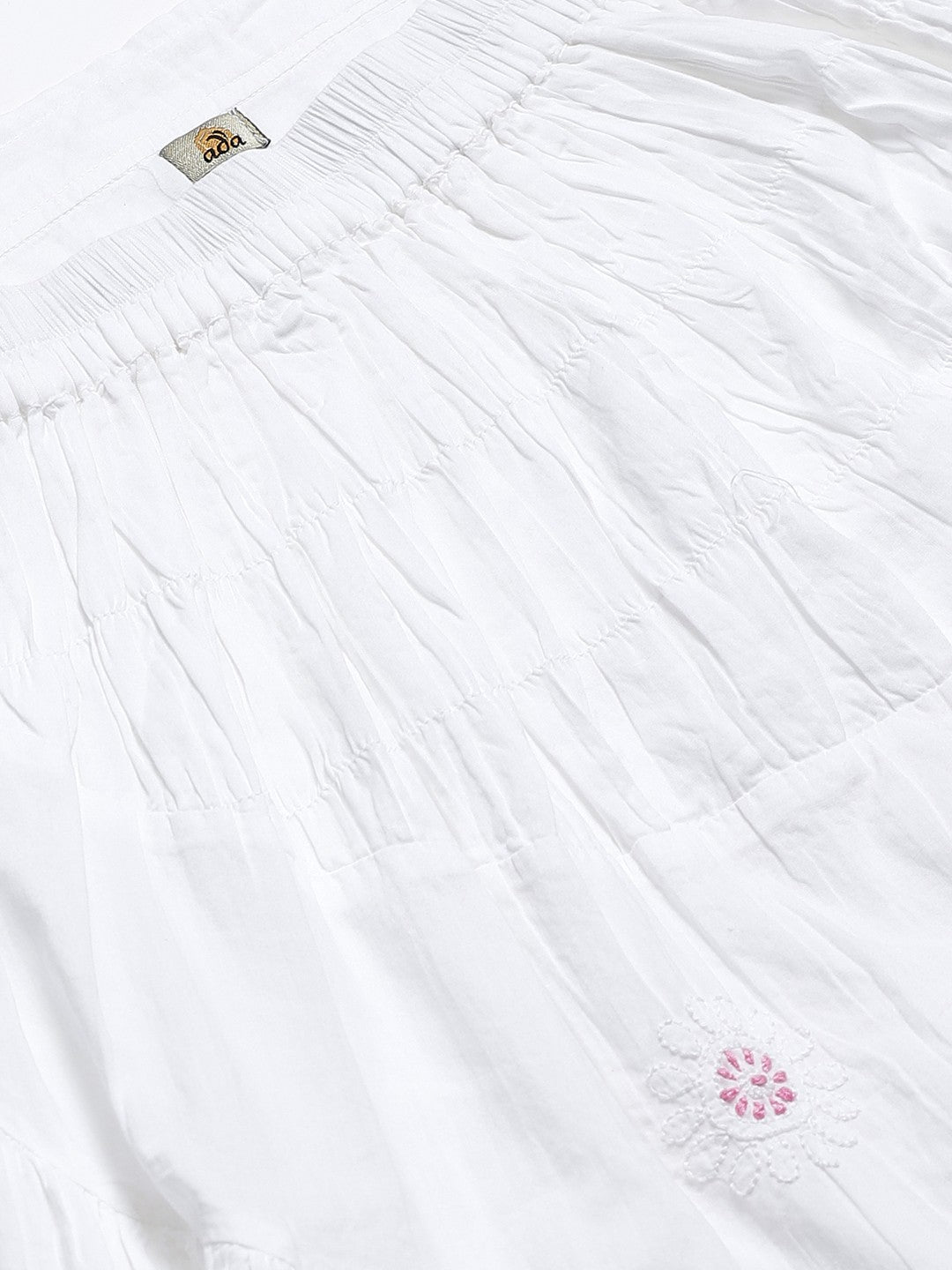Ada Hand Embroidered White And Pink Cotton Lucknow Chikan Skirt A100312