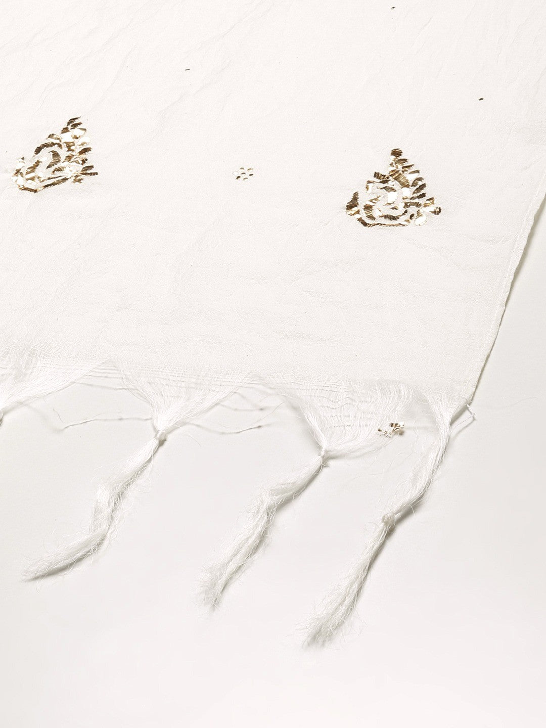 Ada Hand Embroidered White Chanderi Lucknowi Chikankari Dupatta With Muqaish Work-A511200