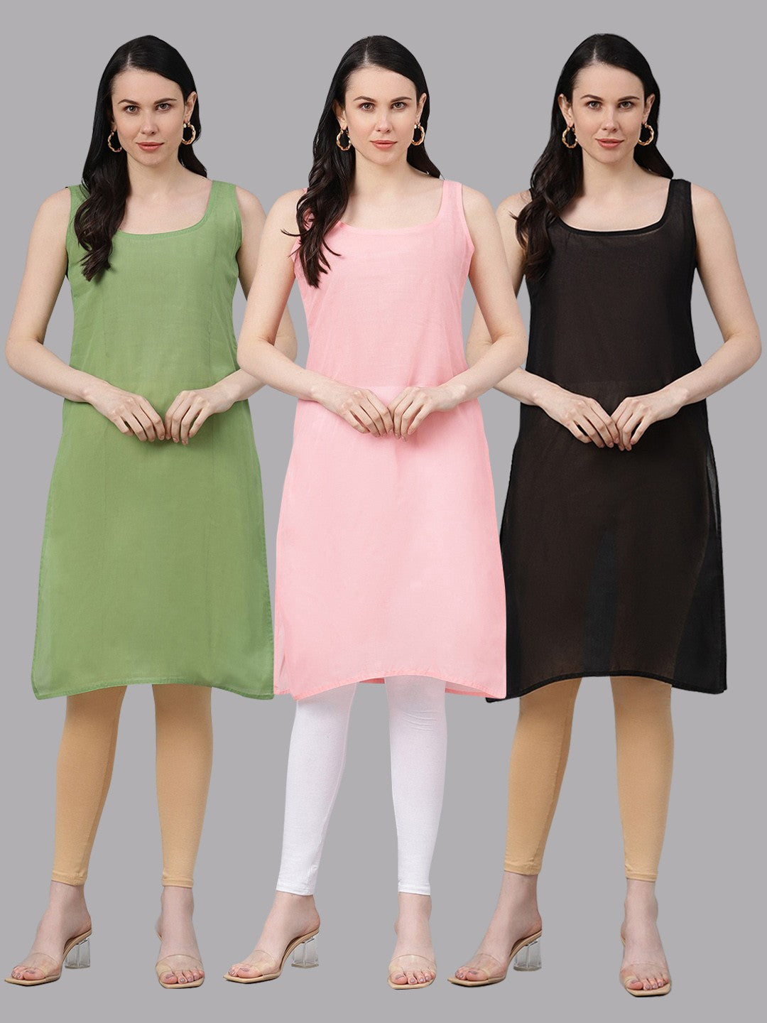 Ada Multi Color Cotton Long Slips Combo of 3 A111150.