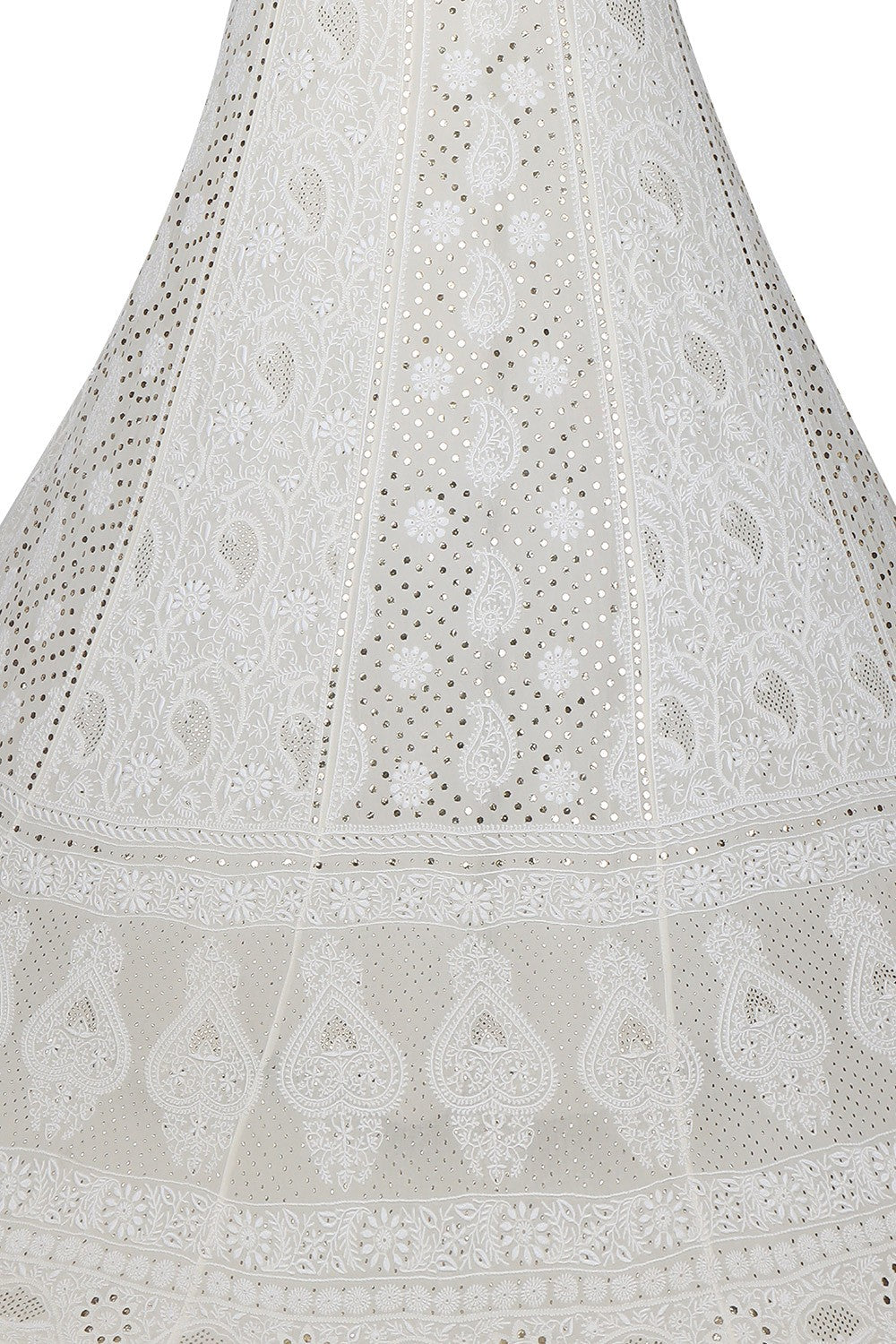 Ada Hand Embroidered White Pure Georgette Lucknowi Chikankari Lehenga Set With Muqaish Work– A617821