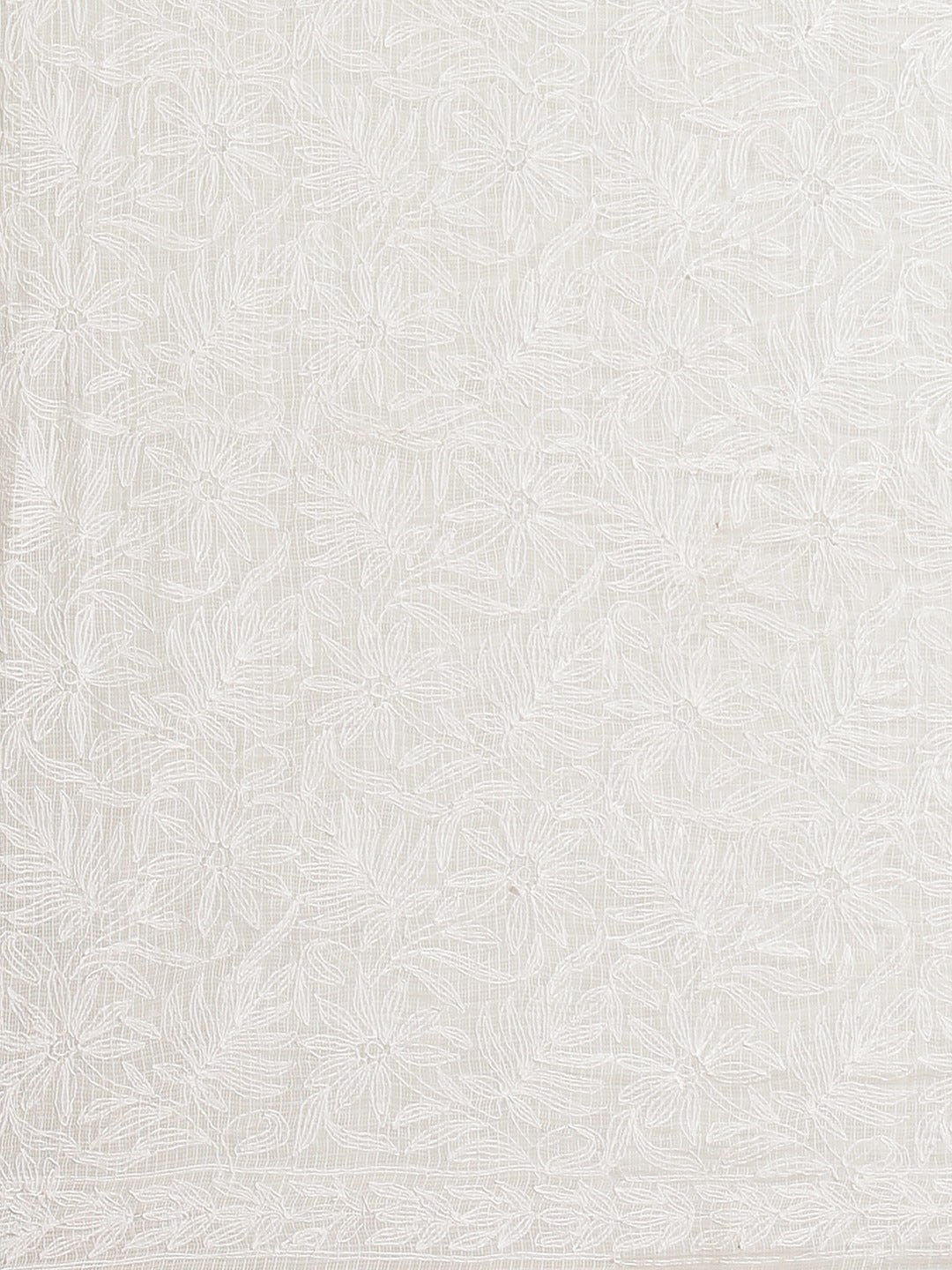 Ada Hand Embroidered White Kota Lucknow Chikan Saree With Blouse- A311227