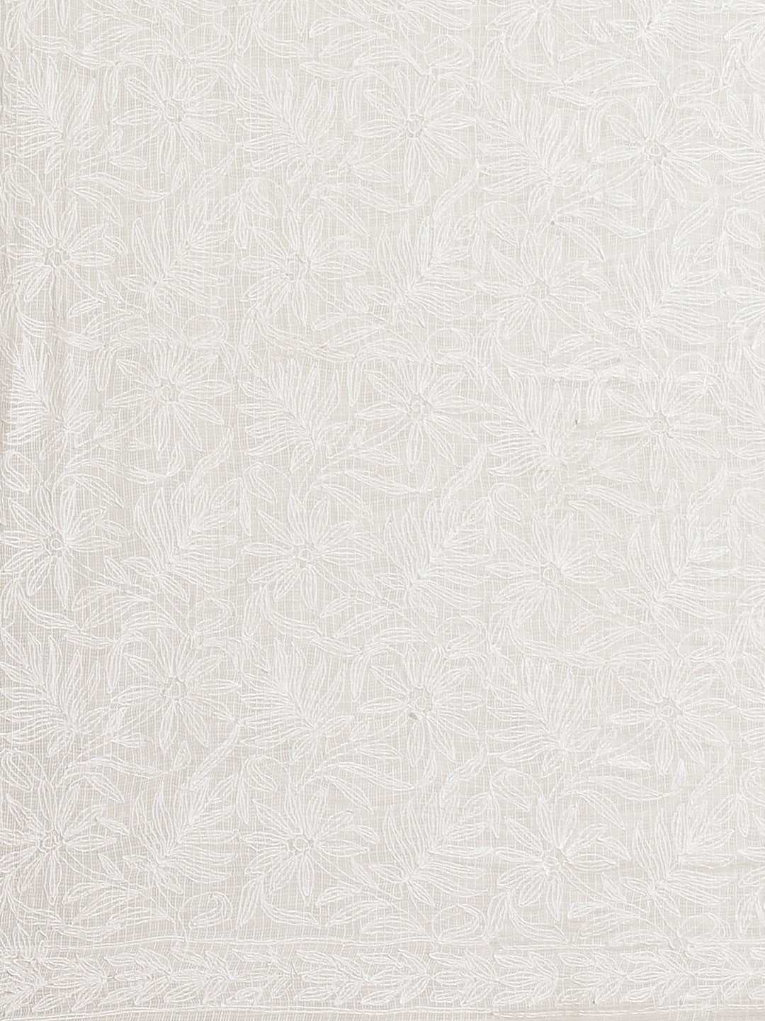 Ada Hand Embroidered White Kota Lucknow Chikan Saree With Blouse- A311227
