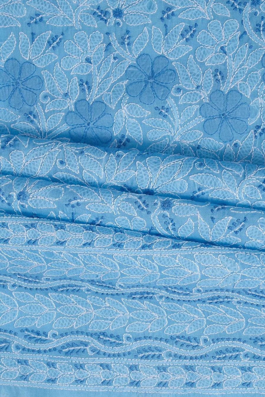 Ada Hand Embroidered Blue Cotton Lucknowi Chikan Unstitched Suit Piece-A100303