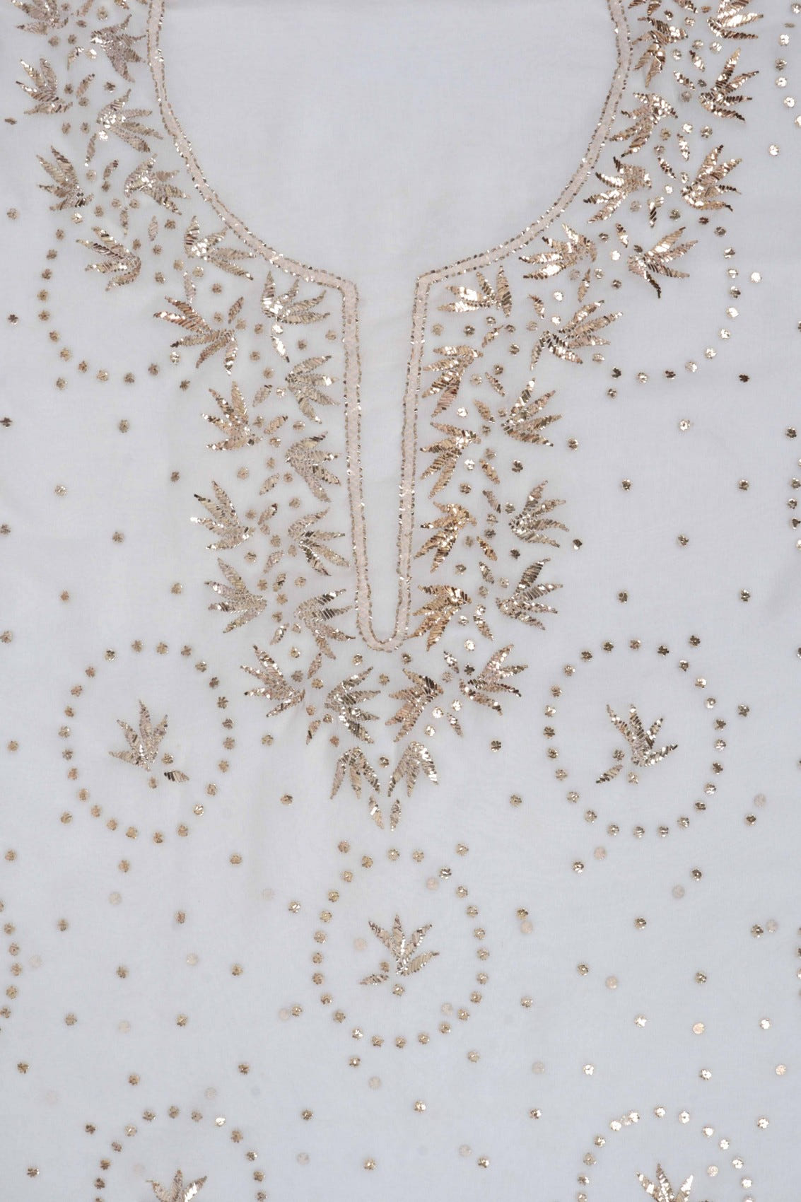 Ada Hand Embroidered Off White Pure Georgette Lucknowi Chikankari Unstitched Kurta Dupatta Set With Muqaish Work A580365