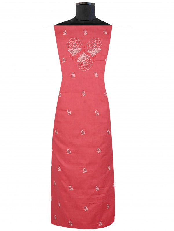 Ada Hand Embroidered Carrot Pink Cotton Lucknowi Chikankari Unstitched Suit Piece 01A101763