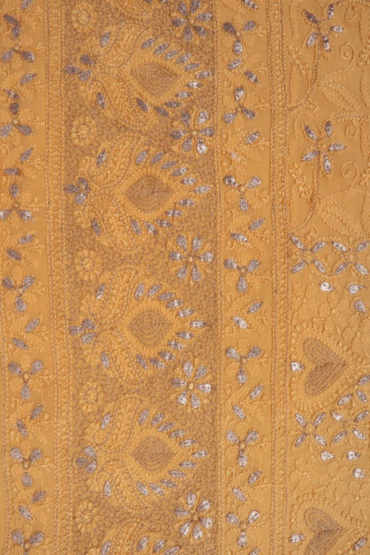 Ada Hand Embroidered Yellow Georgette Lucknowi Chikankari Unstitched Kurta Piece With Gota Patti Work A600355
