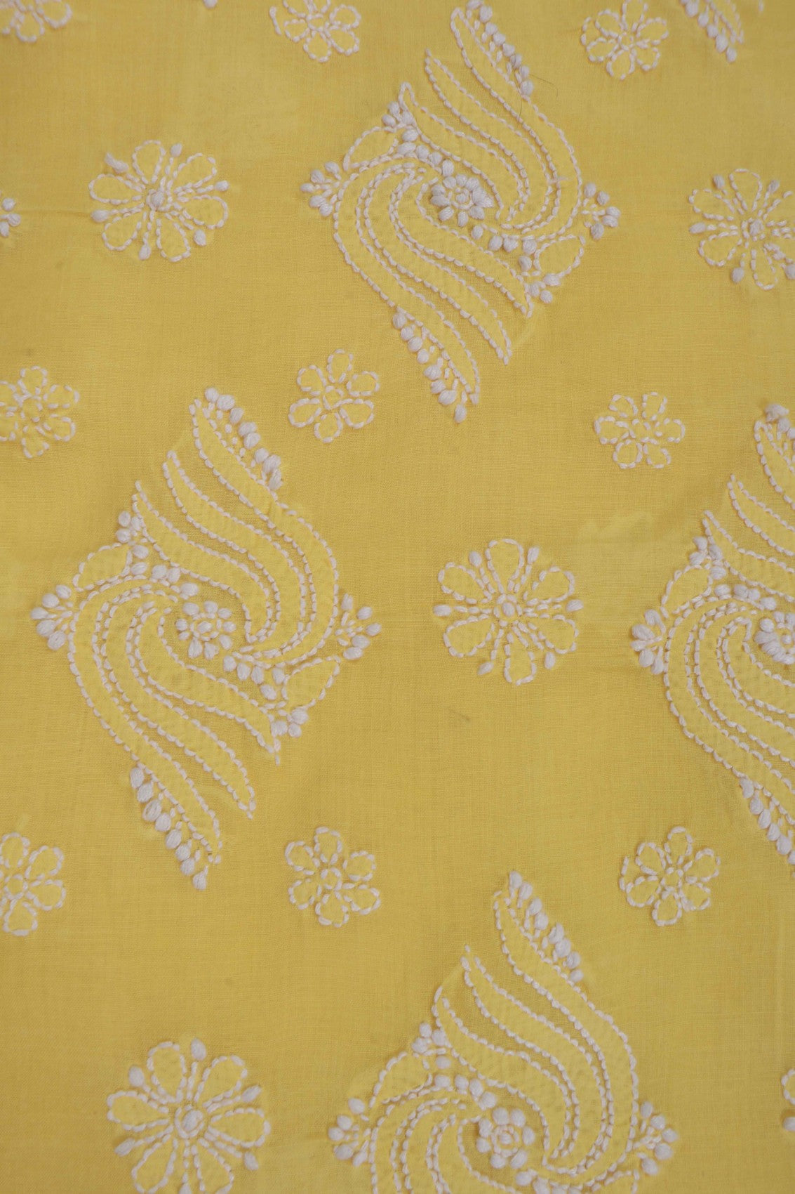 Ada Hand Embroidered Yellow Cotton Lucknowi Chikankari Unstitched Suit Piece 01A204090