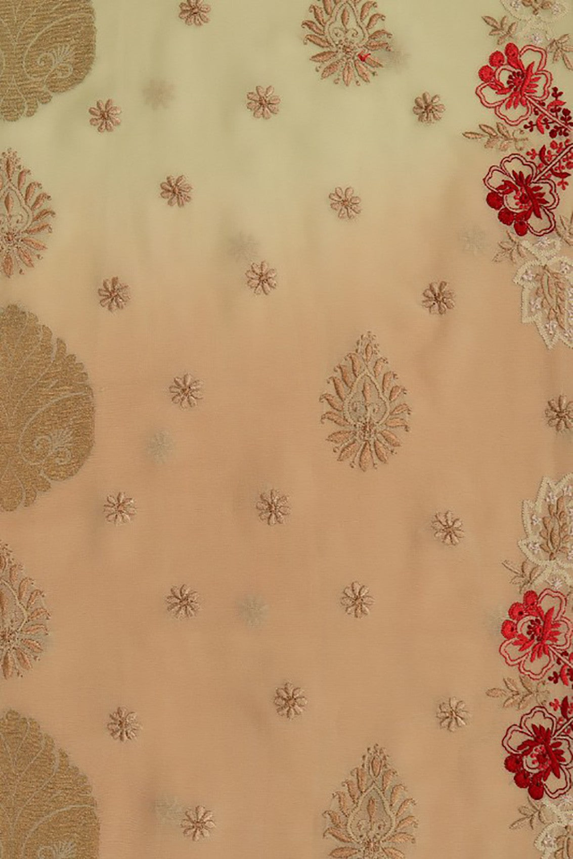 Ada Hand Embroidered Orange And Green Ombre Shade Pure Georgette Lucknowi Chikankari Saree With Blouse A39741