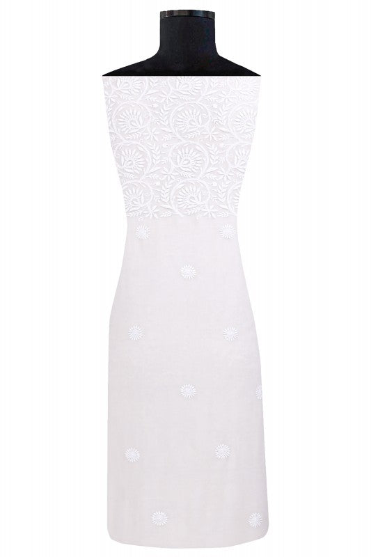 Ada Hand Embroidered White Pure Georgette Lucknowi Chikan Unstitched Kurta Dupatta Set- A257105