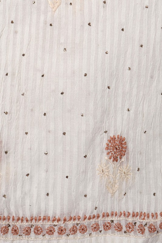 Ada Hand Embroidered Cream Chanderi Lucknowi Chikankari Unstitched Anarkali Kurta Dupatta Set With Muqaish Work 01A138198
