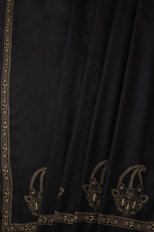 Ada Hand Embroidered Black Pashmina Lucknow Chikan Woolen Stole-A599922