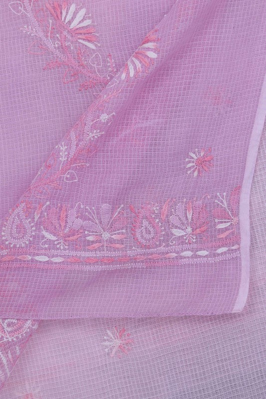 Ada Hand Embroidered Taffy Pink Kota Lucknowi Chikankari Dupatta-A525481