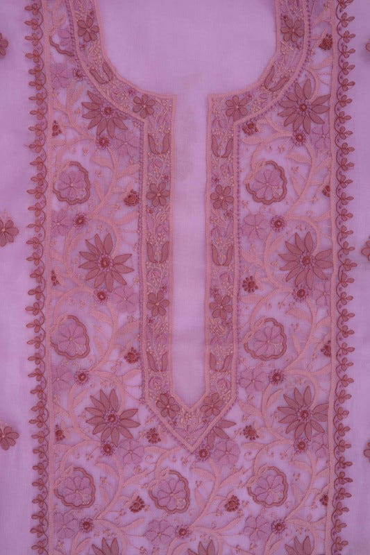 Ada Hand Embroidered Mauve Organza Lucknowi Chikankari Unstitched Kurta Dupatta Set 01A172424