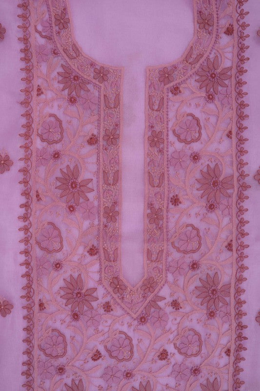 Ada Hand Embroidered Mauve Organza Lucknowi Chikankari Unstitched Kurta Dupatta Set 01A172424