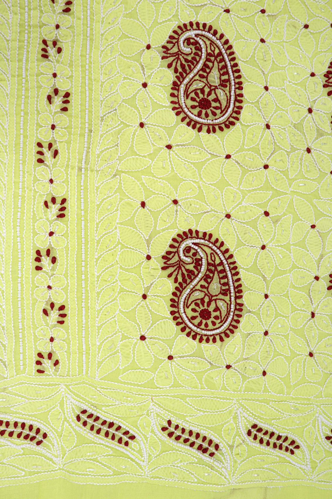 Ada Hand Embroidered Lemon Cotton Lucknowi Chikankari Unstitched Suit Piece With Pearl Work 01A148739