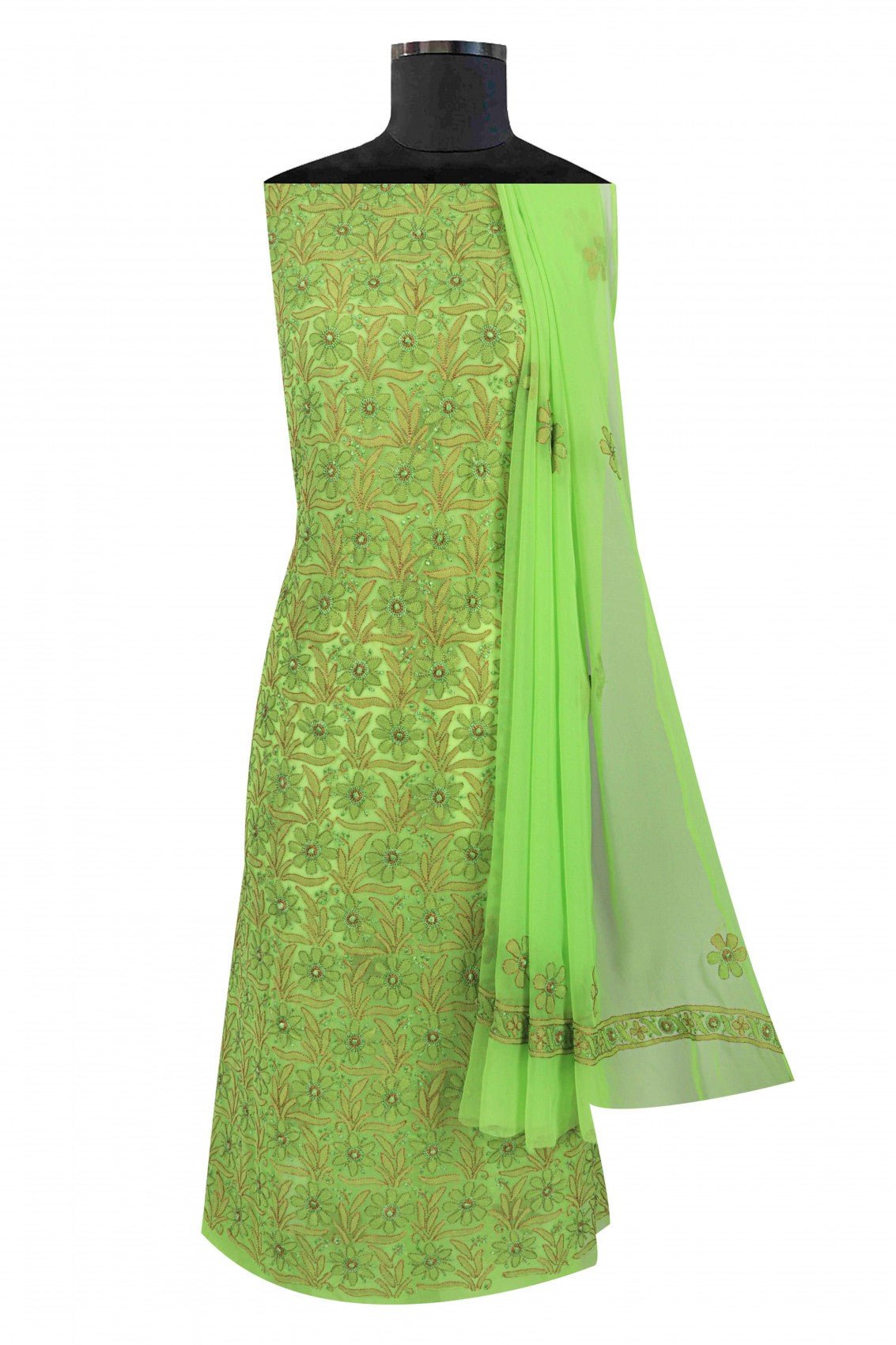 Ada Hand Embroidered Sheen Green Georgette Lucknowi Chikankari Unstitched Suit Piece 01A160839