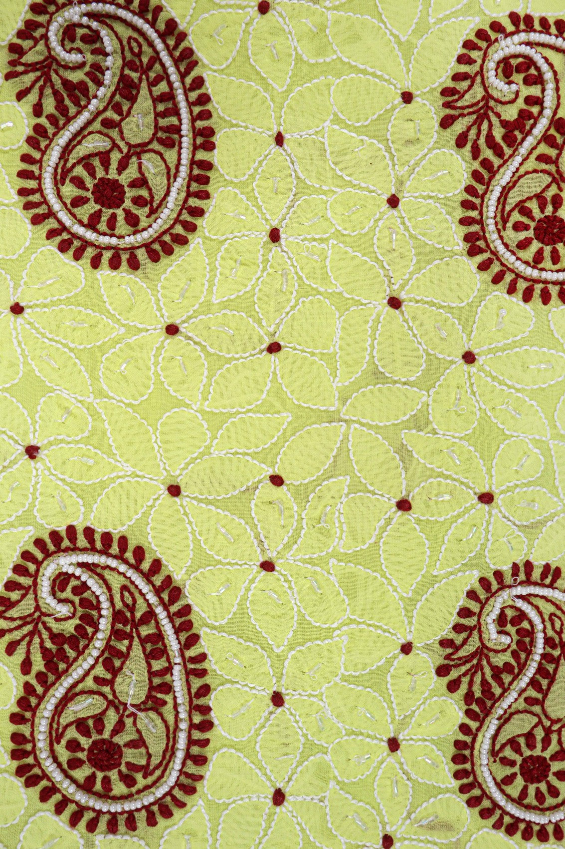 Ada Hand Embroidered Lemon Cotton Lucknowi Chikankari Unstitched Suit Piece With Pearl Work 01A148739