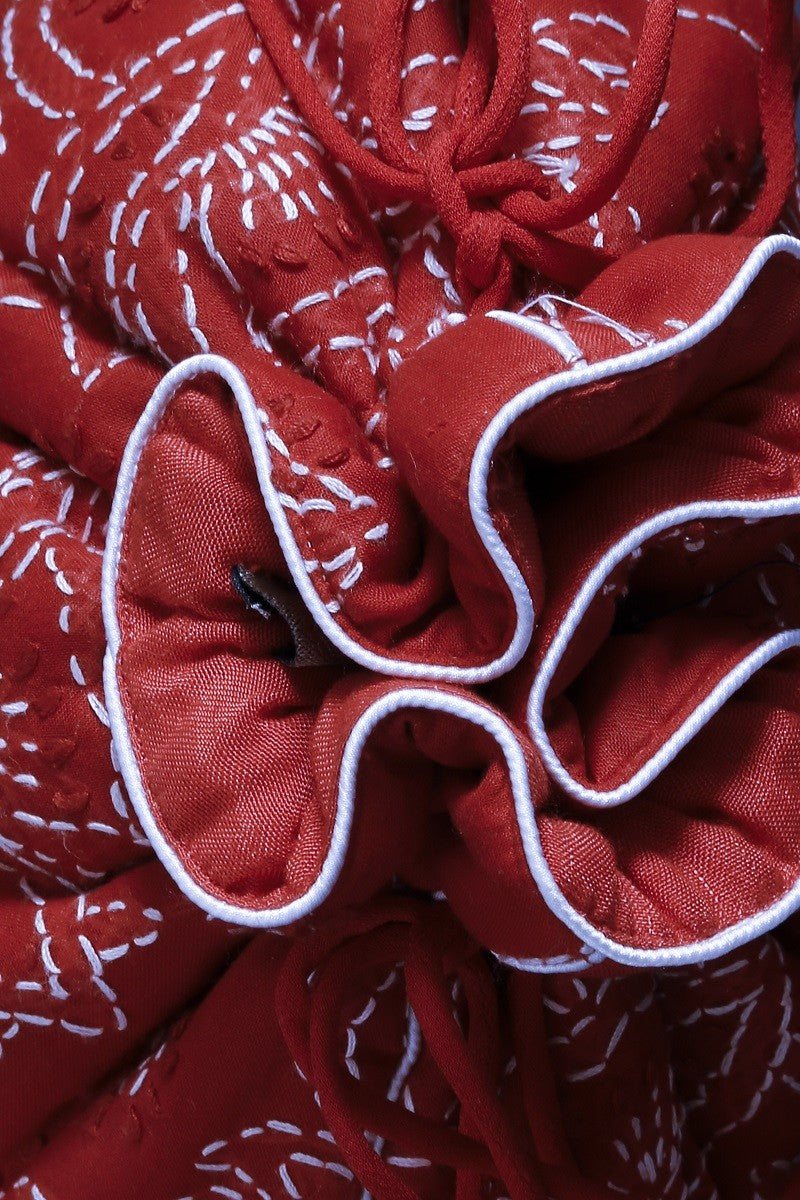 Ada Hand Embroidered Red Cotton Lucknow Chikankari Potli- A606506