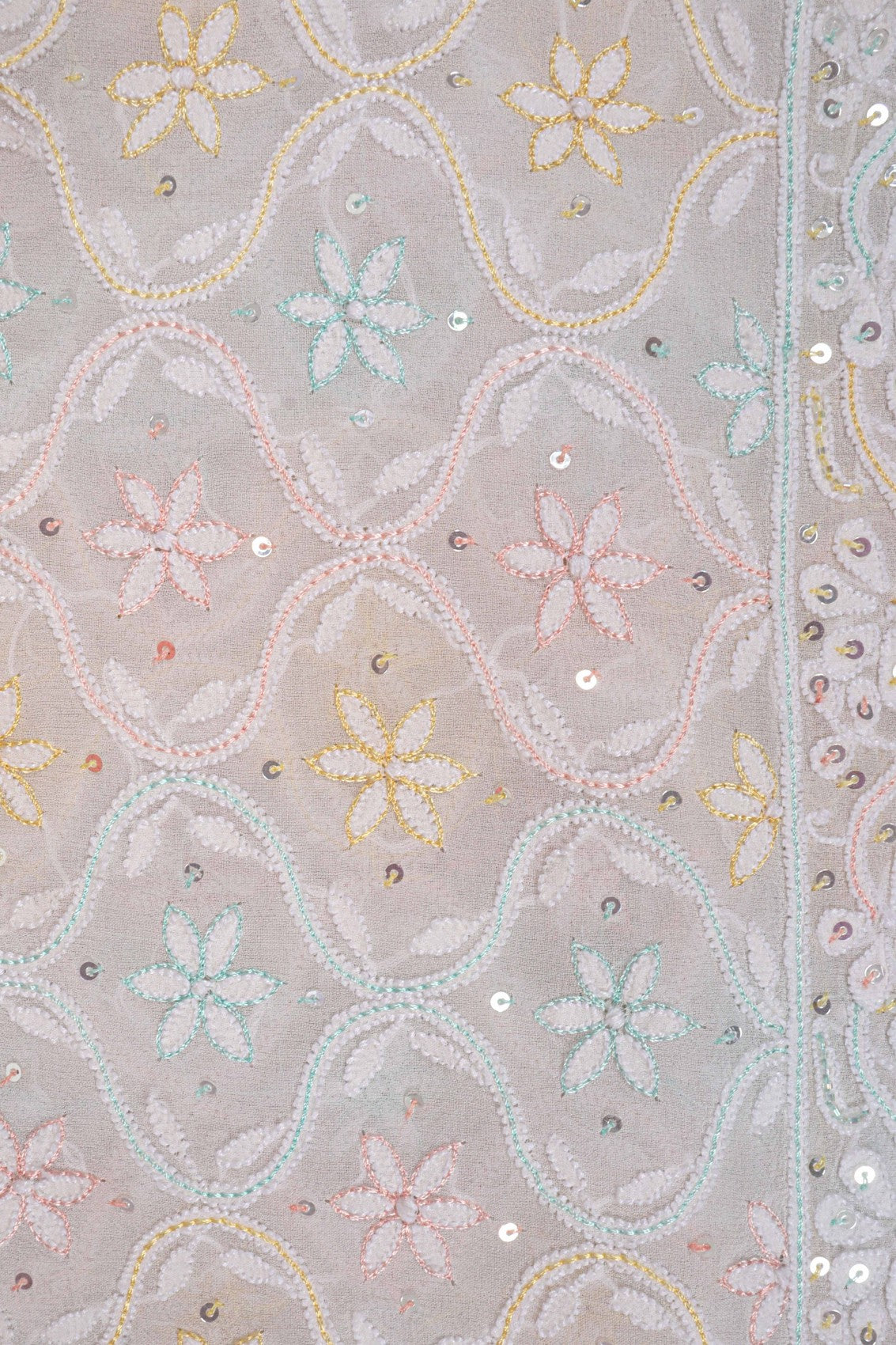 Ada Hand Embroidered White Pure Georgette Lucknowi Chikankari Dupatta With Sequinned Work A623930