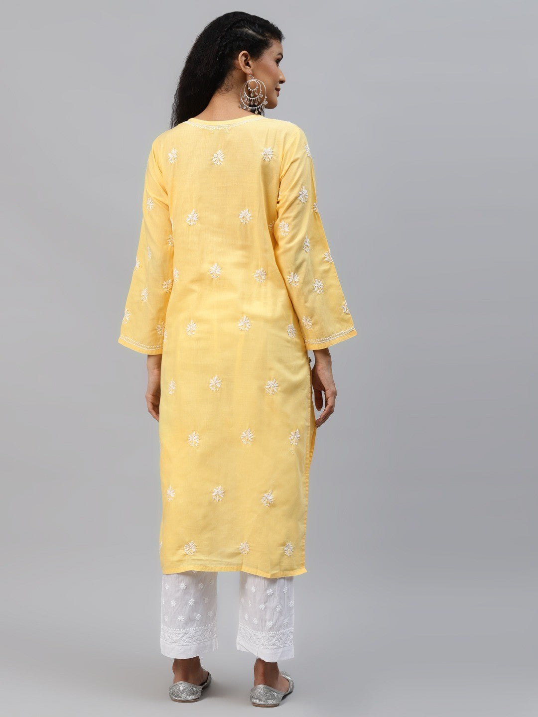 Ada Hand Embroidered Yellow Cotton Lucknowi Chikankari Straight Kurta Set A811196