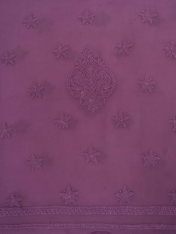 Ada Hand Embroidered Opera Mauve Georgette Lucknowi Chikan Unstitched Kurta Piece A497737