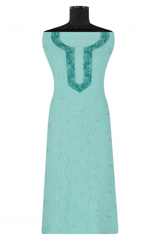 Ada Hand Embroidered Sea Green Georgette Lucknowi Chikan Unstitched Kurta Piece A501429