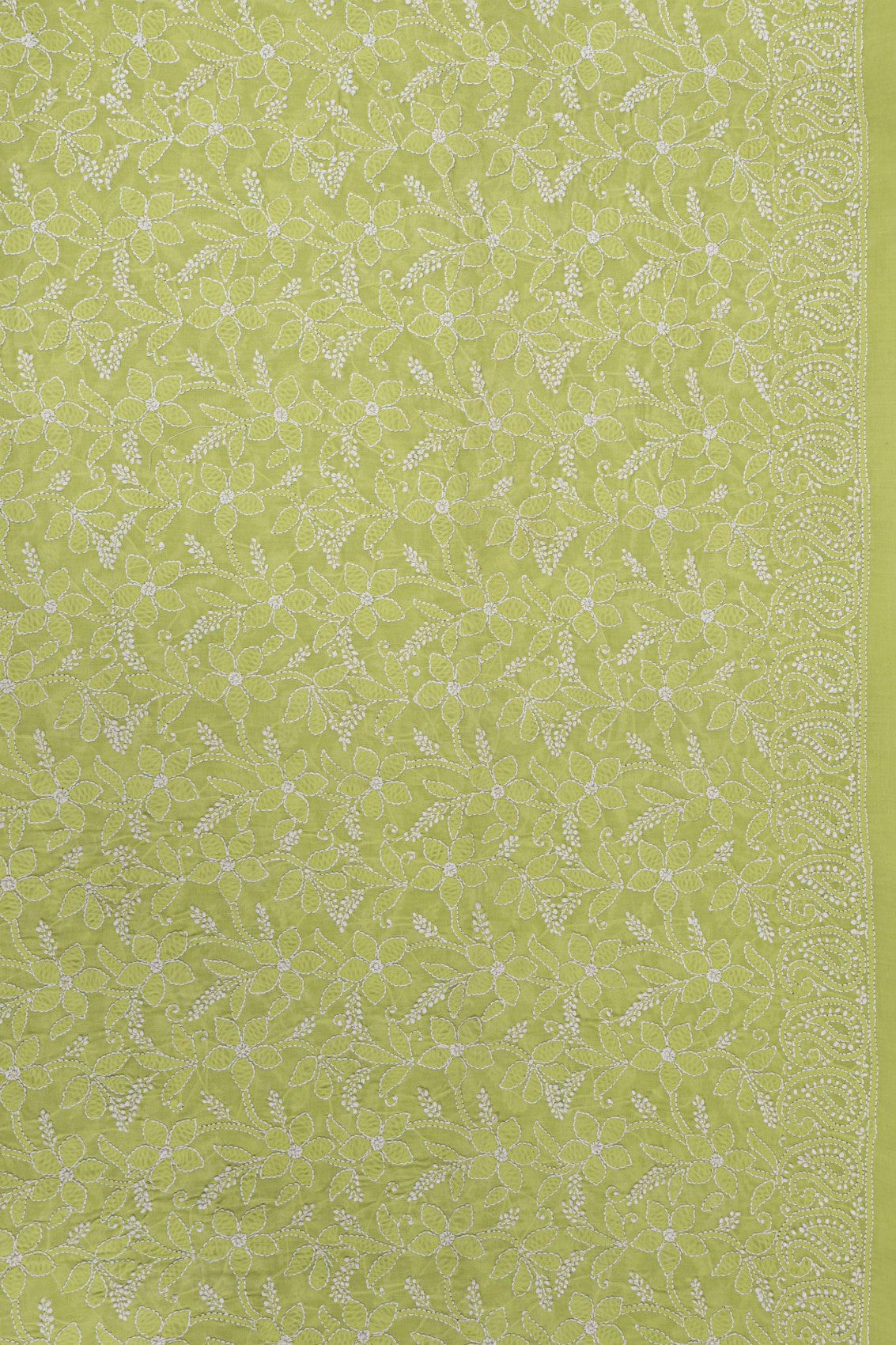Ada Hand Embroidered Green Cotton Lucknowi Chikankari Dupatta A588708