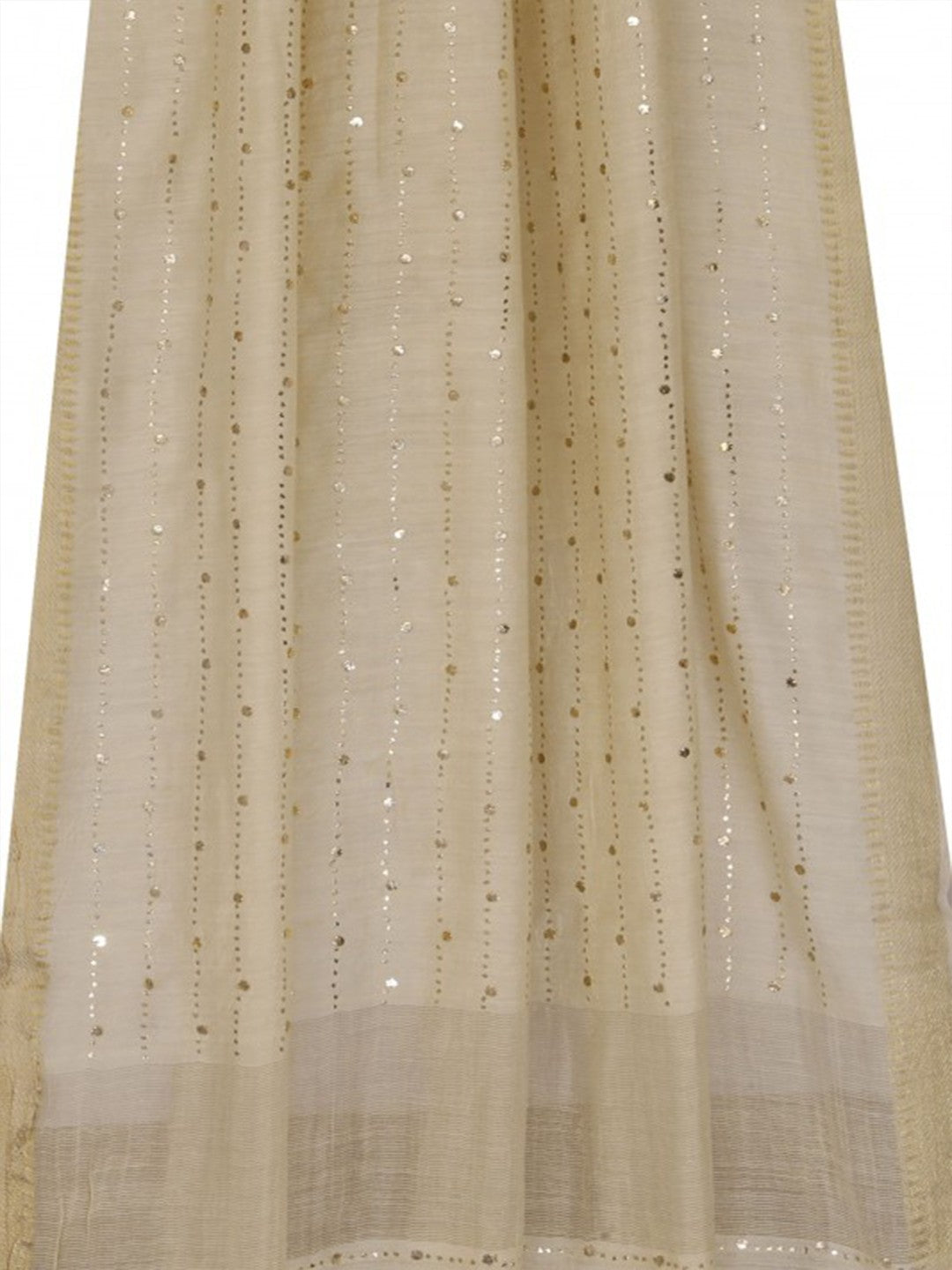 Ada Hand Embroidered Natural Fawn Silk Lucknowi Chikankari Dupatta With Muqaish Work A520531