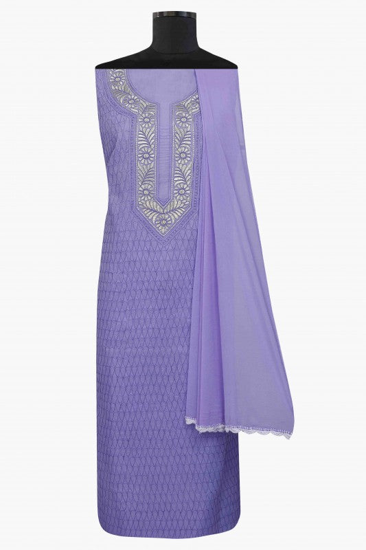 Ada Hand Embroidered Mauve Cotton Lucknowi Chikan Unstitched Suit Piece–A100187