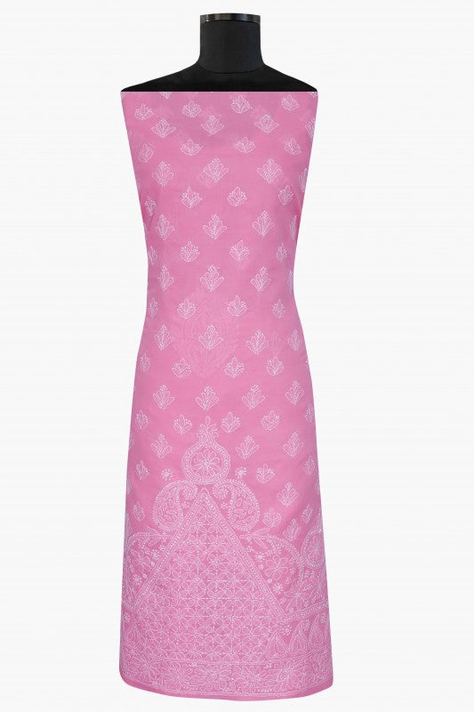 Ada Hand Embroidered Pink Cotton Lucknowi Chikan Unstitched Suit Piece–A607708