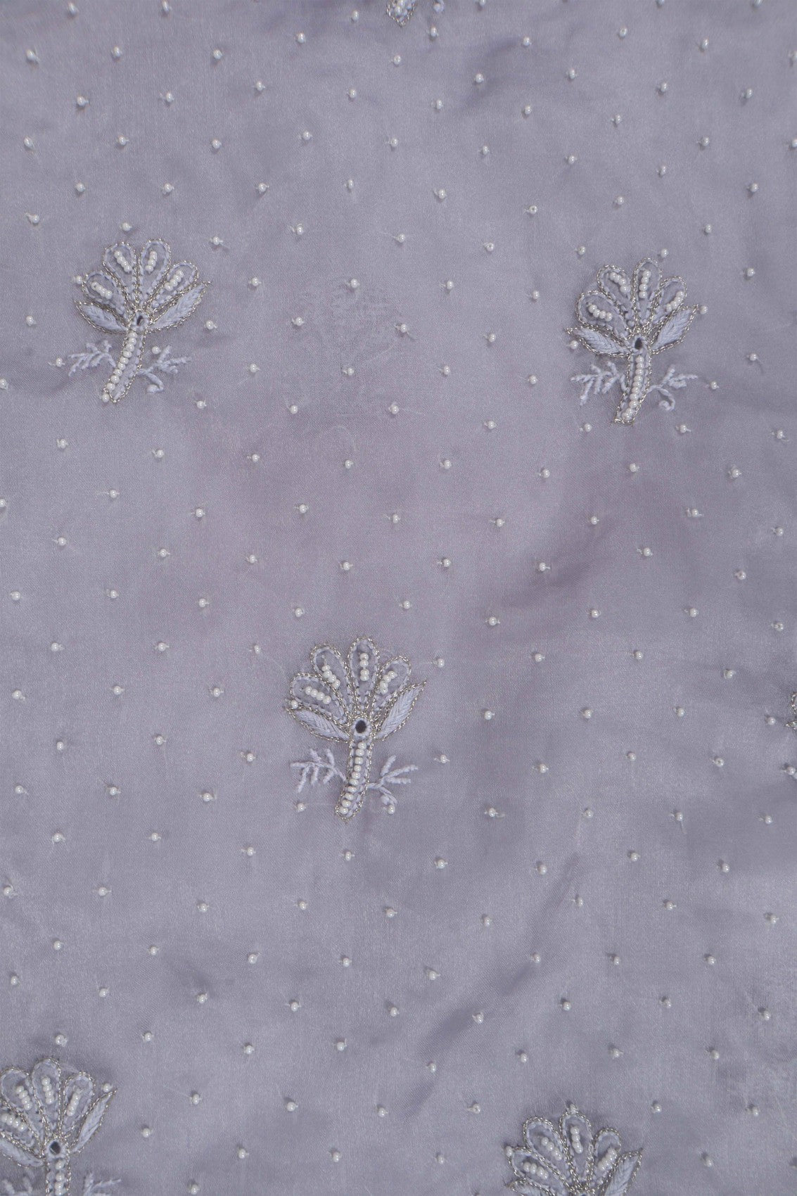 Ada Hand Embroidered Light Grey Organza Lucknowi Chikankari Unstitched Kurta Piece With Pearl Work A581353