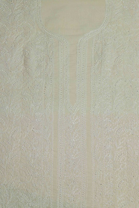 Ada Hand Embroidered Cream Cotton Chikan Unstitched Kurta Piece-A512197
