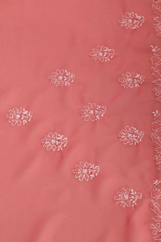 Ada Hand Embroidered Onion Pink Georgette Lucknowi Chikan Saree With Blouse A130235